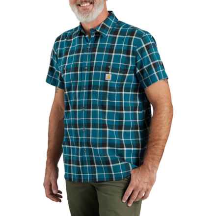 Carhartt 106139 Rugged Flex® Relaxed Fit Plaid Shirt - Short Sleeve in Navy