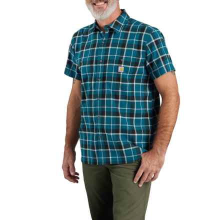 Carhartt 106139 Rugged Flex® Relaxed Fit Plaid Shirt - Short Sleeve in Navy