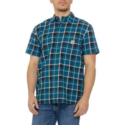 Carhartt 106139 Rugged Flex® Relaxed Fit Plaid Shirt - Short Sleeve in Navy