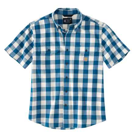 Carhartt 106140 Big and Tall Loose Fit Midweight Plaid Shirt - Short Sleeve in Deep Lagoon