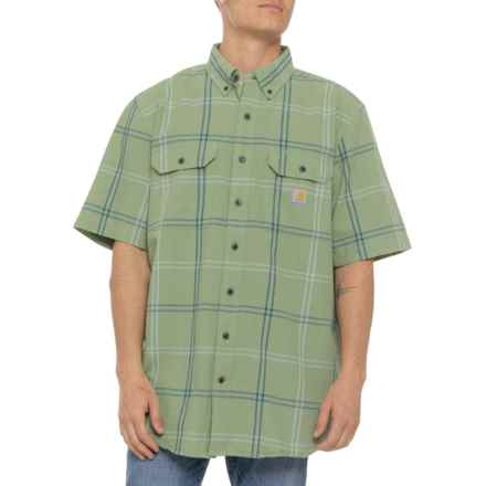 Carhartt 106140 Big and Tall Loose Fit Midweight Plaid Shirt - Short Sleeve in Loden Frost