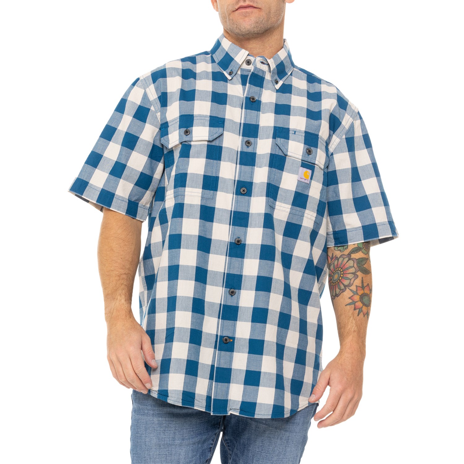 トップス digne cut off best Carhartt 106140 Loose Fit Midweight Plaid Shirt - Short Sleeve