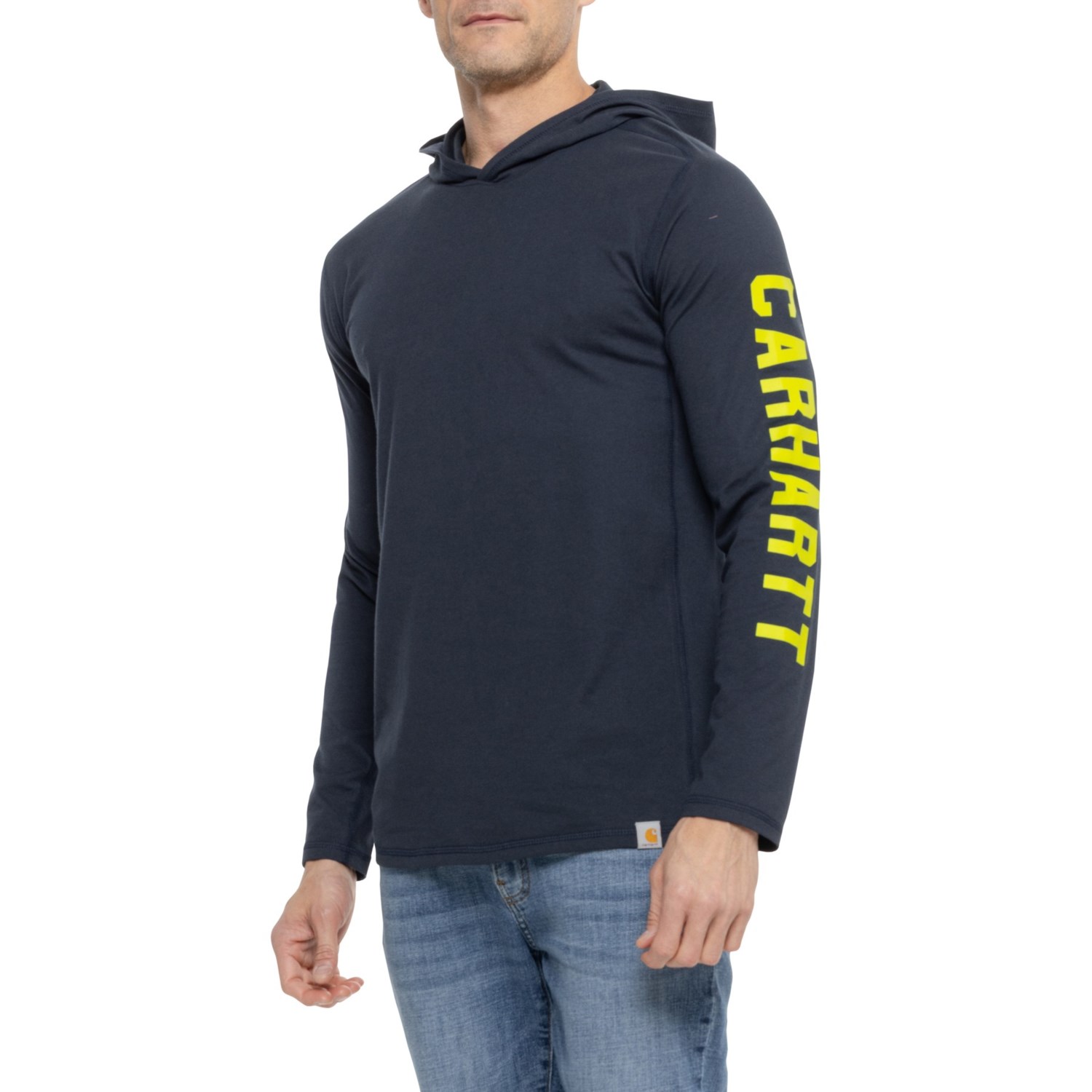 (取寄) カーハート フォース リラックスド-フィット フィット ミッドウエイト グラフィック フーデット T-シャツ - Upf 25, ロング スリーブ Carhartt 106654 Force Relaxed Fit Midweight Graphic Hooded T-Shirt - UPF 25, Long Sleeve Navy carhartt-106654-force-relaxed-