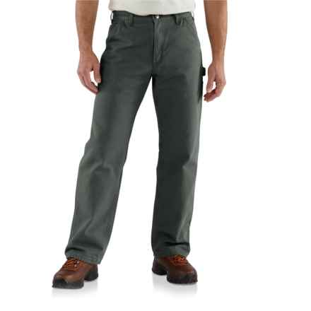 Carhartt B111 Loose Fit Washed Duck Flannel-Lined Utility Work Pants - Factory Seconds in Moss