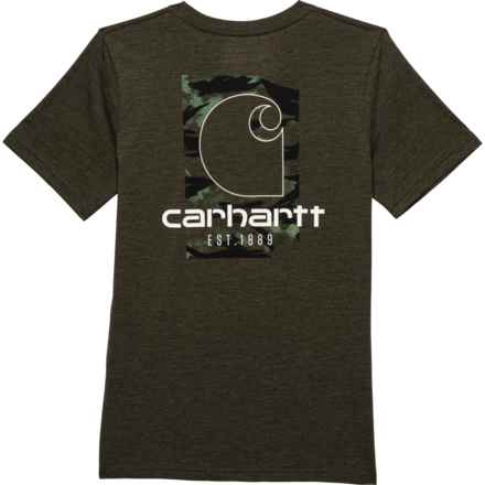 Carhartt Big Boys CA6356 Camo Block Pocket T-Shirt - Short Sleeve in Olive Heather
