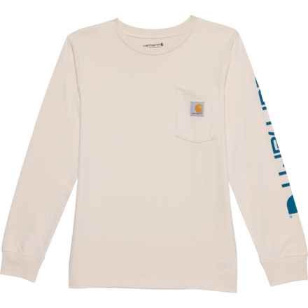 Carhartt Big Boys CA6550 Logo Pocket T-Shirt - Long Sleeve in Light Beige