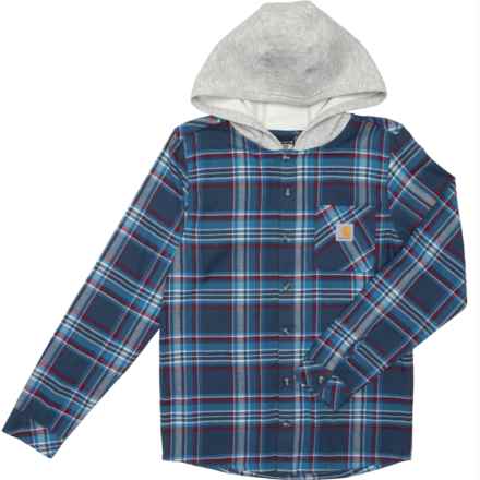 Carhartt Big Boys CE8212 Flannel Button-Front Hooded Shirt - Long Sleeve in Navy