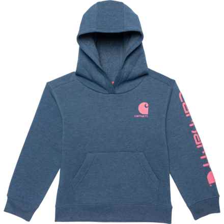 Carhartt Big Girls CA7055 Logo Graphic Hoodie in Denim Heather