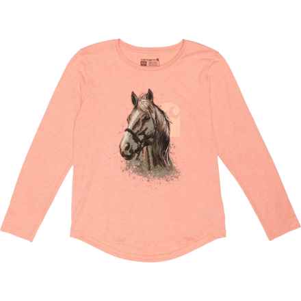 Carhartt Big Girls CA7061 Horse T-Shirt - Long Sleeve in Lt Pink