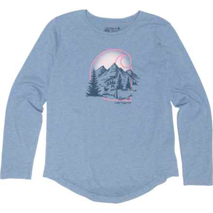 Carhartt Big Girls CA7063 Camping T-Shirt - Long Sleeve in Blue Heather