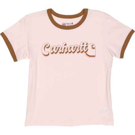 Carhartt Big Girls CA7110 Ringer Logo T-Shirt - Short Sleeve in Lt Pink
