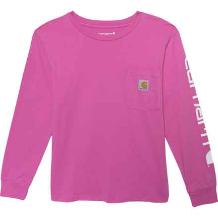 Carhartt Big Girls CA99 Pocket T-Shirt - Long Sleeve in Super Pink