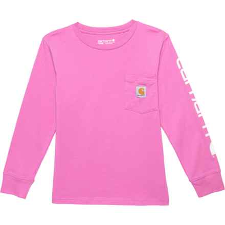 Carhartt Big Girls CA9944 Pocket T-Shirt - Long Sleeve in Super Pink