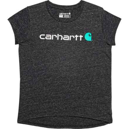 Carhartt Big Girls CA9945 Core Logo T-Shirt - Short Sleeve in Caviar Snow