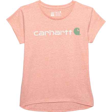 Carhartt Big Girls CA9945 Core Logo T-Shirt - Short Sleeve in Peaches N Cream Snow Heather