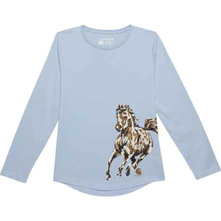 Carhartt Big Girls CA9970 Painted Horse T-Shirt - Long-Sleeve in Light Blue