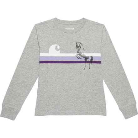 Carhartt Big Girls CA9977 Horse Stripe T-Shirt - Long Sleeve in Lightgrey Htr