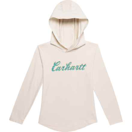 Carhartt Big Girls CA9981 Cursive Logo Hooded Shirt - Long Sleeve in Malt