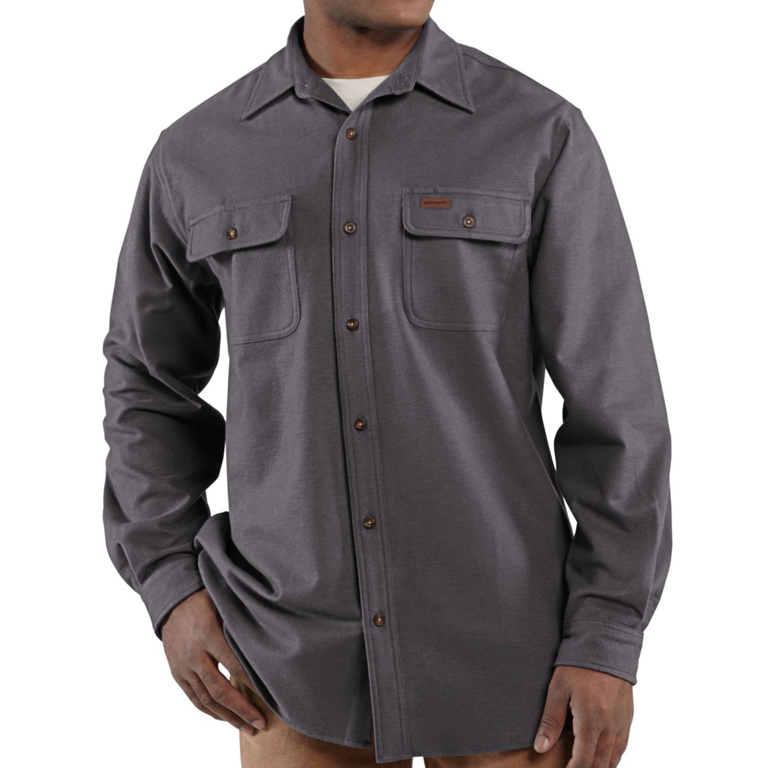 Carhartt Chamois Shirt - Long Sleeve (For Big and Tall Men) in Charcoal