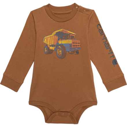 Carhartt Infant Boys CA6311 Dump Truck Baby Bodysuit - Long Sleeve in Brown