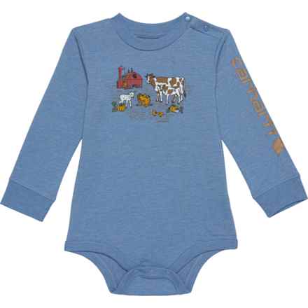 Carhartt Infant Boys CA6417 Farm Animal Baby Bodysuit - Long Sleeve in Med Blue H