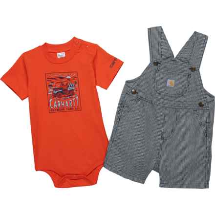 Carhartt Infant Boys CG8854 Baby Bodysuit and Stripe Shortall Set - Short Sleeve in Navy
