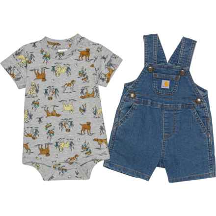 Carhartt Infant Boys CG8856 Baby Bodysuit and Denim Shortalls Set - Short Sleeve in Med Wsh Dn