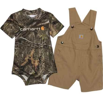 Carhartt Infant Boys CG8915 Baby Bodysuit and Canvas Shortall Set - Short Sleeve in 211 Oak Dna Print