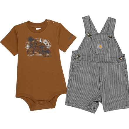 Carhartt Infant Boys CG8919 Baby Bodysuit and Ticking Stripe Shortalls Set - Short Sleeve in Dark Indigo