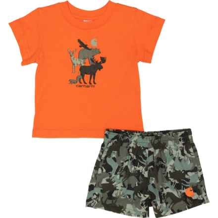 Carhartt Infant Boys CG8978 Graphic T-Shirt and Woven Camo Shorts Set - Short Sleeve in Dk Green