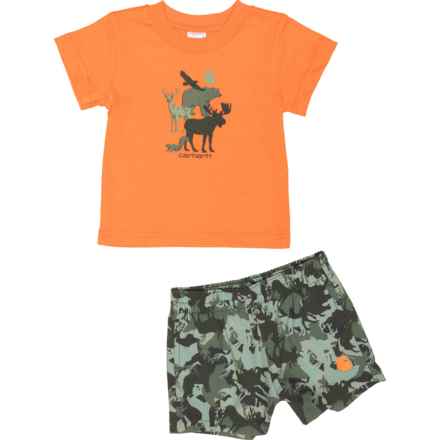 Carhartt Infant Boys CG8978 Graphic T-Shirt and Woven Camo Shorts Set - Short Sleeve in Dk Green