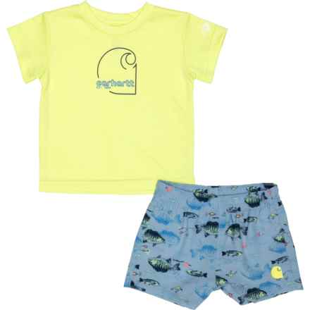 Carhartt Infant Boys CG8982 Force® Sun Defender Shirt and Woven Shorts Set - UPF 50, Short Sleeve in Lt Blue