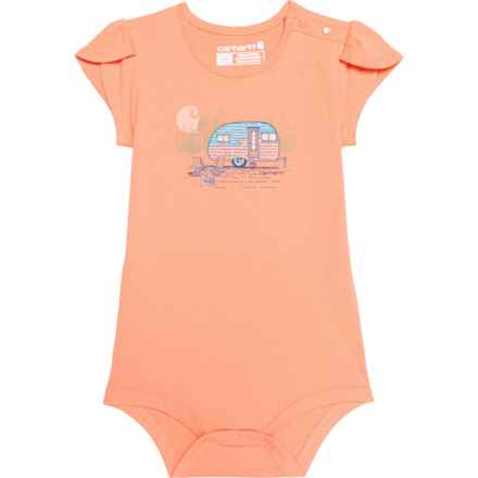 Carhartt Infant Girls CA7041 Petal Sleeve Camper Baby Bodysuit - Short Sleeve in Salmon