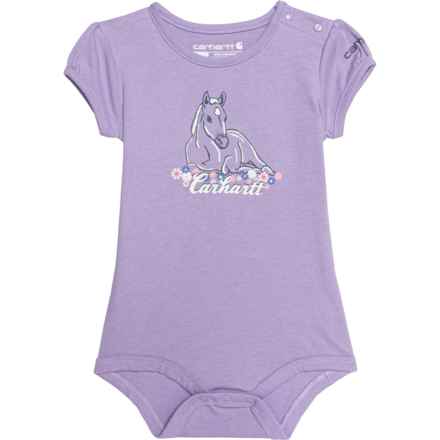 Carhartt Infant Girls CA9853 Horse Baby Bodysuit - Short Sleeve in Viola Htr