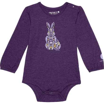 Carhartt Infant Girls CA9997 Floral Bunny Baby Bodysuit - Long Sleeve in 509 Dark Purple