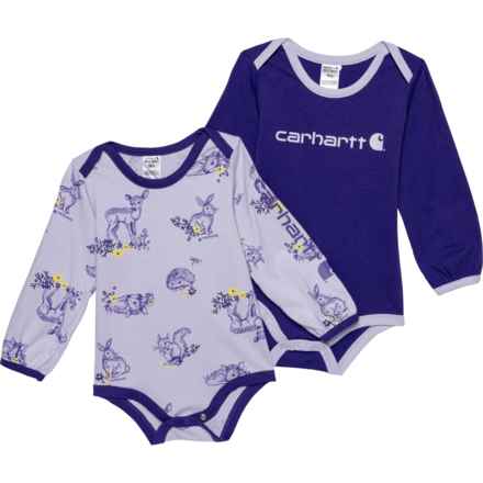 Carhartt Infant Girls CG9808 Print Baby Bodysuits - 2-Pack, Long Sleeve in Ultra Violet