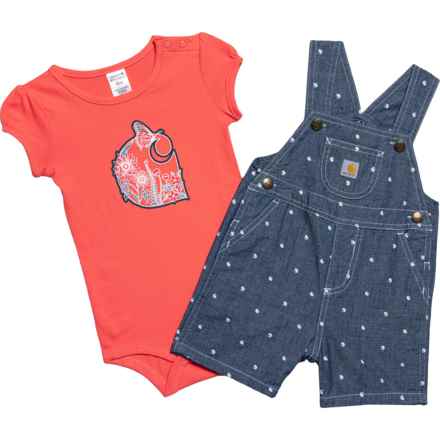 Carhartt Infant Girls CG9831 Baby Bodysuit And Chambray Shortall Set - Short Sleeve in Orange/Denim Medium Wash - Closeouts