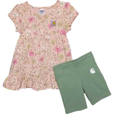 Carhartt Infant Girls CG9835 Floral Dress and Biker Shorts Set - Short Sleeve in Jade