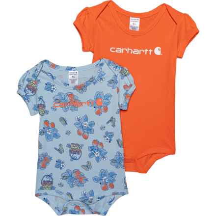 Carhartt Infant Girls CG9839 Farm Raised Baby Bodysuits - 2-Pack, Short Sleeve in Lt Blue