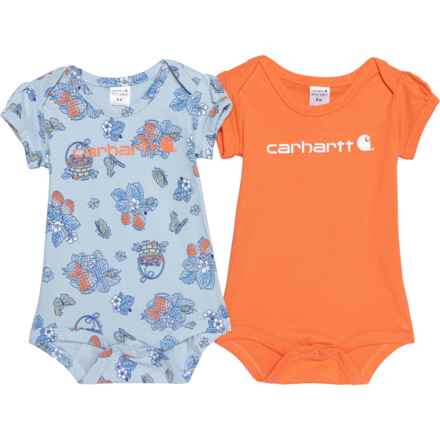 Carhartt Infant Girls CG9839 Strawberry Print Baby Bodysuits - 2-Pack, Short Sleeve in Angel Falls