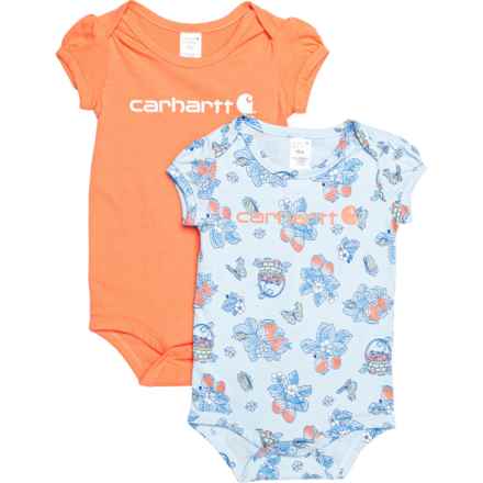 Carhartt Infant Girls CG9839 Strawberry Print Baby Bodysuits - 2-Pack, Short Sleeve in Light Blue