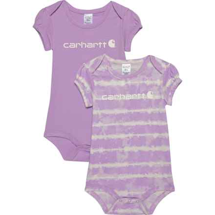 Carhartt Infant Girls CG9840 Tie-Dye Print Baby Bodysuits - 2-Pack, Short Sleeve in Lupine