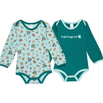 Carhartt Infant Girls CG9848 Woodland Print Baby Bodysuits - 2-Pack, Long Sleeve in Shaded Spruce Heather
