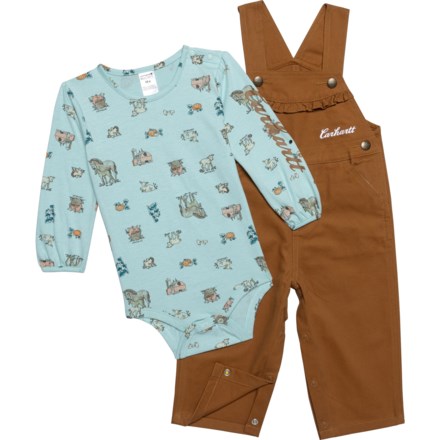 Carhartt Infant Girls CG985 Bodysuit and Overalls Set - Long Sleeve in Carhartt Brown