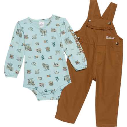 Carhartt Infant Girls CG9857 Bodysuit and Canvas Overalls Set - Long Sleeve in Carhartt Brown