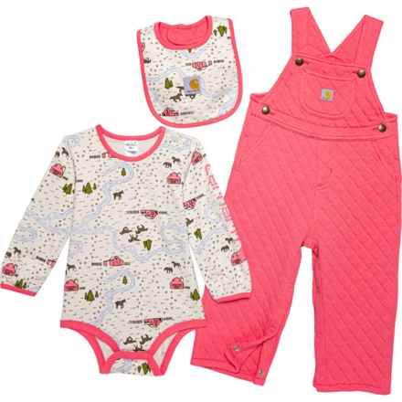 Carhartt Infant Girls CG9861 Shirt and Overalls Set - Long Sleeve, Insulated in Pink Lemonade