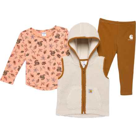 Carhartt Infant Girls CG9868 Sherpa Vest, T-Shirt and Leggings Set - Long Sleeve in Brown