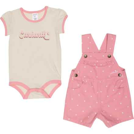 Carhartt Infant Girls CG9930 Baby Bodysuit and Canvas Shortall Set - Short Sleeve in Light Pink