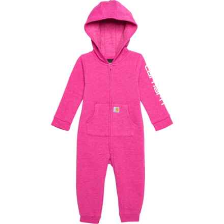 Carhartt Infant Girls CM9709 Fleece Hooded Coveralls - Long Sleeve in Raspberry Rose Heather