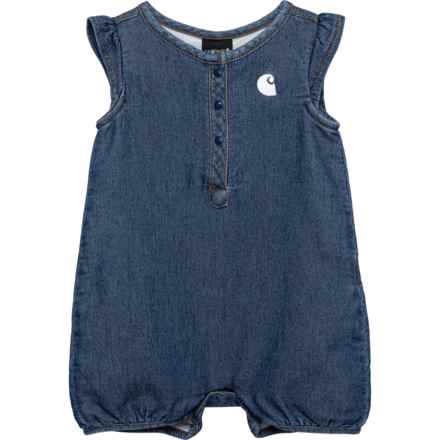 Carhartt Infant Girls CM9730 Knit Denim Henley Romper - Short-Sleeve in Medium Wash Denim